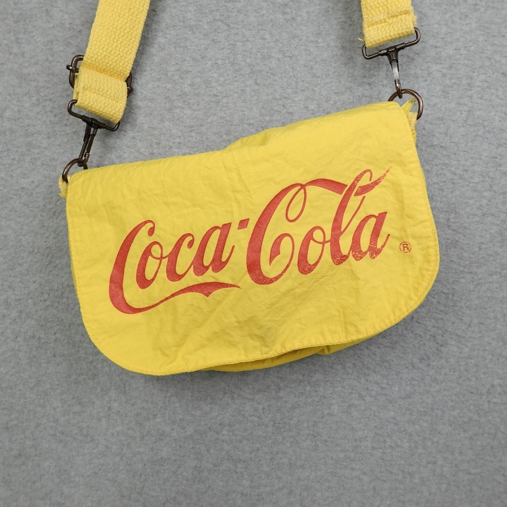 Vintage 1986 Coca Cola Yellow Crossbody Bag Adjustable Strap Logo Messenger Bag